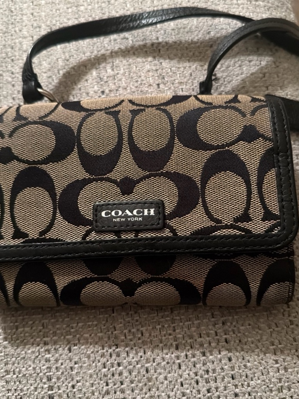 Coach Signature Canvas Crossbody Wallet in Brown and Black